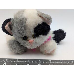 Tyco Kitty Kitty Kittens Plush Gray White Pink Ribbon Purrs Stuffed Animal Toy